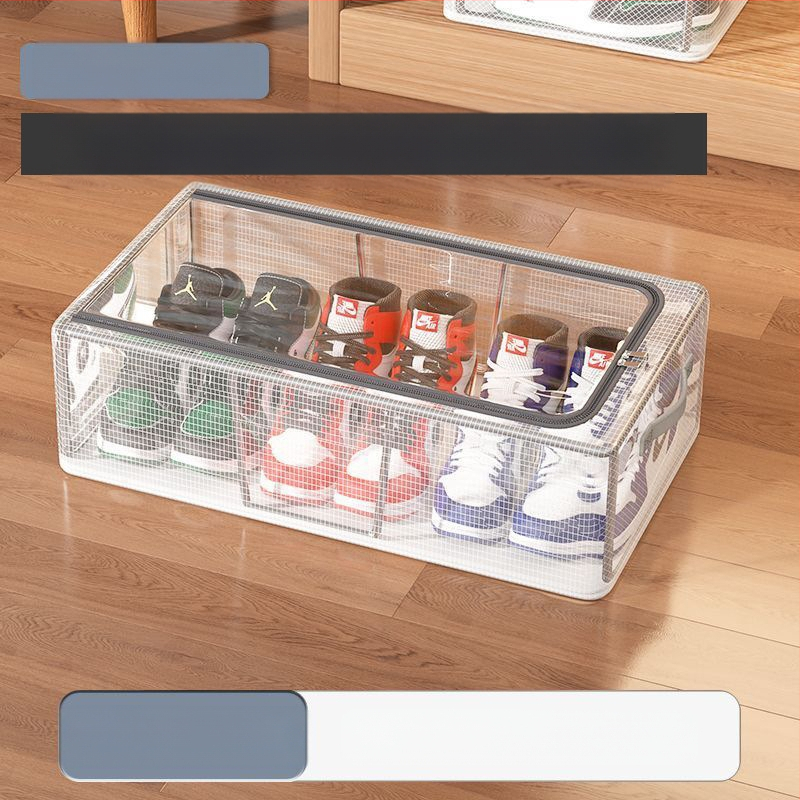 Nauja dvigubų durų batų laikymo dėžė su permatoma tinklelio batų dėže sulankstoma batų lentyna bendrabučio lovos apačioje batų laikymo spintelė