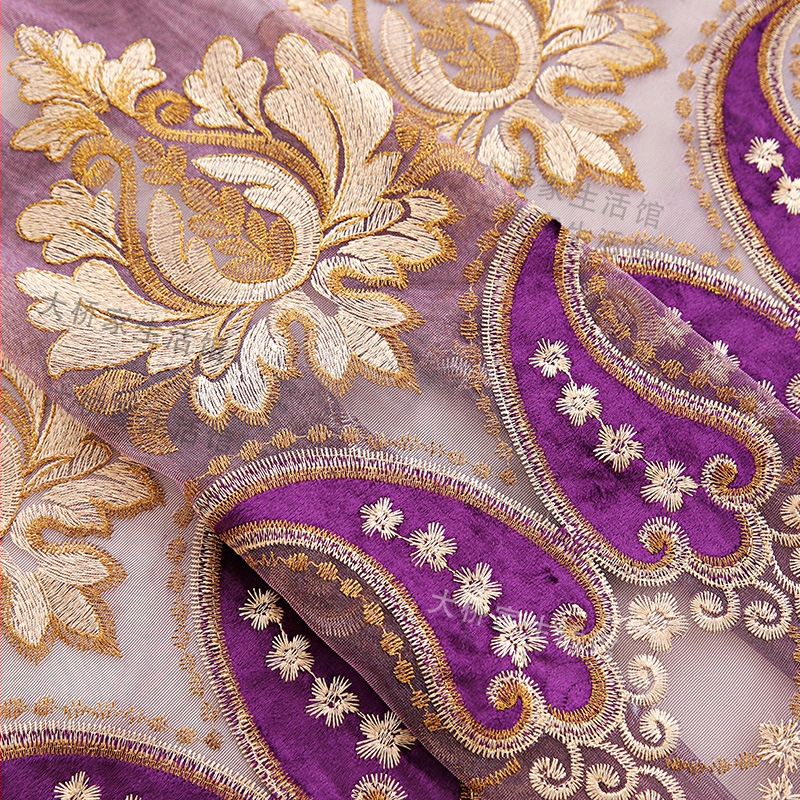 ZQ nová zamatová výšivka obývacia izba balkón štúdia reštaurácia európska fialová povrchová úprava vila od podlahy až po strop okenná záclona