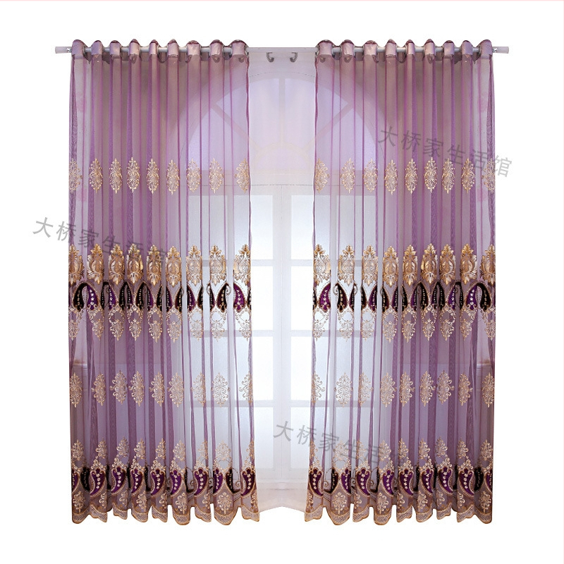 ZQ nová zamatová výšivka obývacia izba balkón štúdia reštaurácia európska fialová povrchová úprava vila od podlahy až po strop okenná záclona
