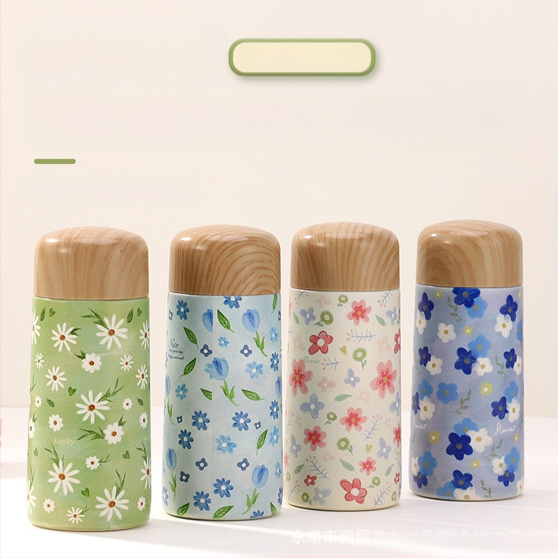 Μίνι θερμός εκτύπωσης ξύλου δημιουργικό φορητό ανοξείδωτο ατσάλι μικρής χωρητικότητας φοιτητής χαριτωμένο ποτήρι νερού τσέπης δώρο κύπελλο