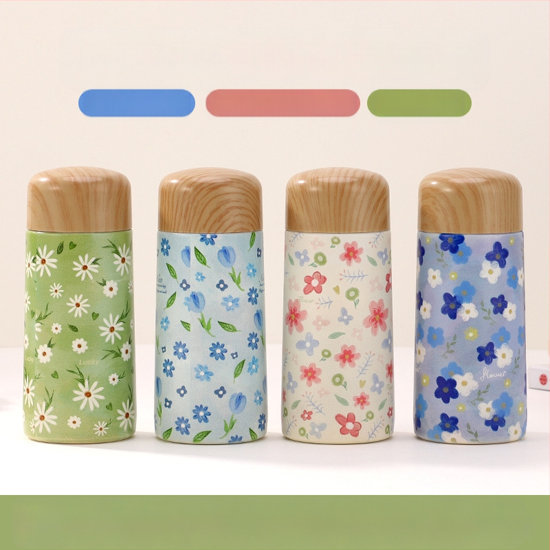 Μίνι θερμός εκτύπωσης ξύλου δημιουργικό φορητό ανοξείδωτο ατσάλι μικρής χωρητικότητας φοιτητής χαριτωμένο ποτήρι νερού τσέπης δώρο κύπελλο