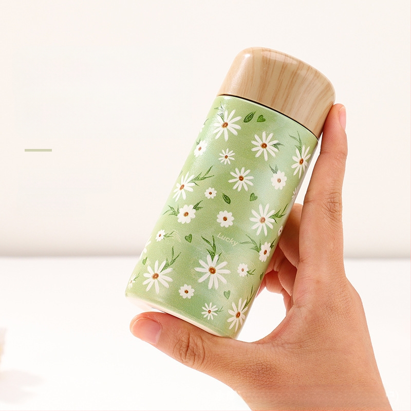 Μίνι θερμός εκτύπωσης ξύλου δημιουργικό φορητό ανοξείδωτο ατσάλι μικρής χωρητικότητας φοιτητής χαριτωμένο ποτήρι νερού τσέπης δώρο κύπελλο