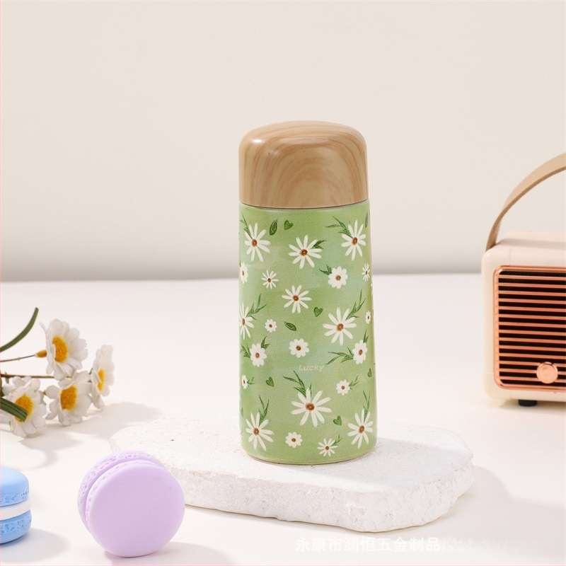 Μίνι θερμός εκτύπωσης ξύλου δημιουργικό φορητό ανοξείδωτο ατσάλι μικρής χωρητικότητας φοιτητής χαριτωμένο ποτήρι νερού τσέπης δώρο κύπελλο