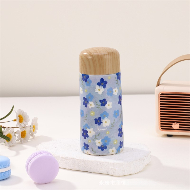 Μίνι θερμός εκτύπωσης ξύλου δημιουργικό φορητό ανοξείδωτο ατσάλι μικρής χωρητικότητας φοιτητής χαριτωμένο ποτήρι νερού τσέπης δώρο κύπελλο