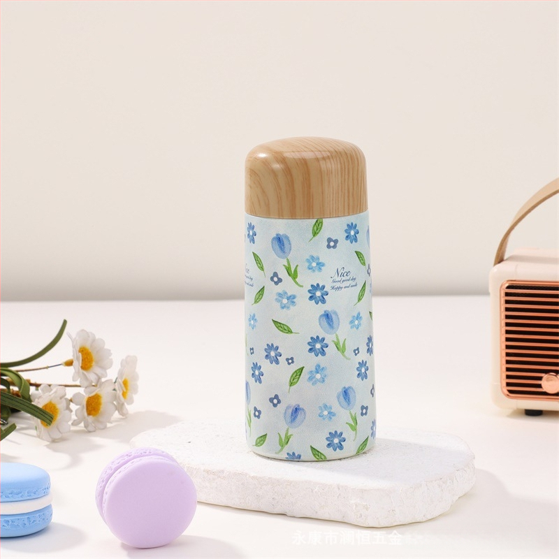 Μίνι θερμός εκτύπωσης ξύλου δημιουργικό φορητό ανοξείδωτο ατσάλι μικρής χωρητικότητας φοιτητής χαριτωμένο ποτήρι νερού τσέπης δώρο κύπελλο