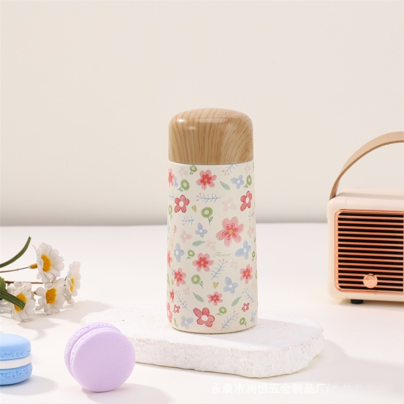 Μίνι θερμός εκτύπωσης ξύλου δημιουργικό φορητό ανοξείδωτο ατσάλι μικρής χωρητικότητας φοιτητής χαριτωμένο ποτήρι νερού τσέπης δώρο κύπελλο