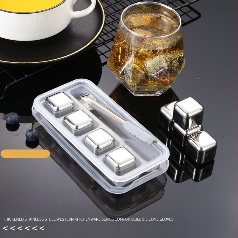 Гореща разпродажба 304 неръждаема стомана ледено вино камък непорест леден комплект уиски бързо замразен метален кубче лед директна доставка от фабриката