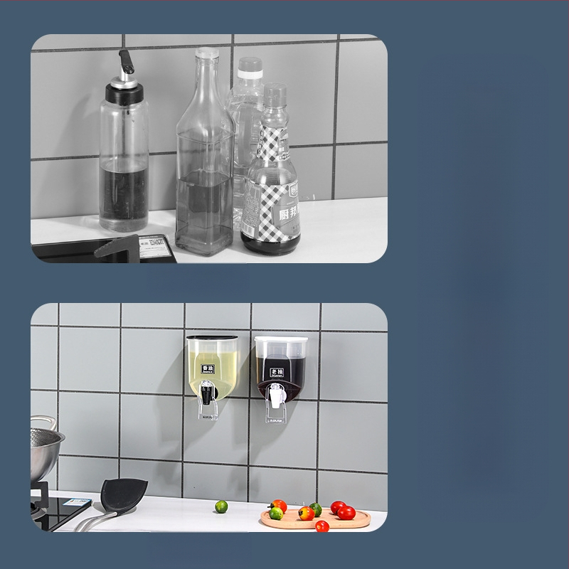 2022 Пластмасов стенен диспенсър за масло без пробиване, кухненски съд за съхранение с капак, кран тип преса, тенджера за наливане на масло, модерен минималистичен стил