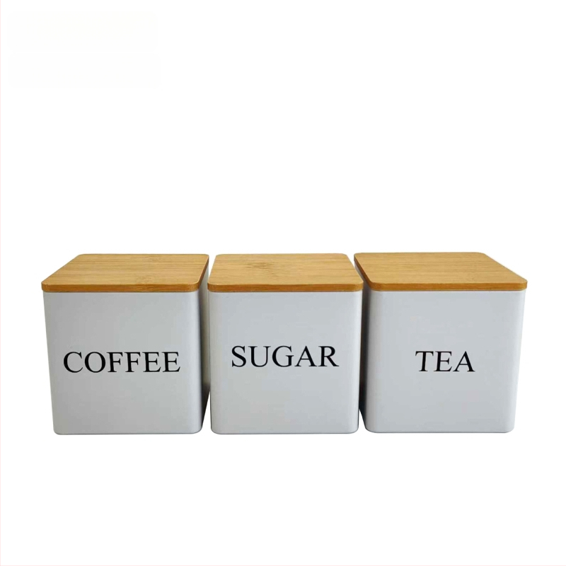 Bambusest kaanega raudkarbi ruudukujuline purk Lihtne sisestus Euroopa ja Ameerika stiilis kohvikommide teepurk Tinplate suletud pakendiga metallpurk