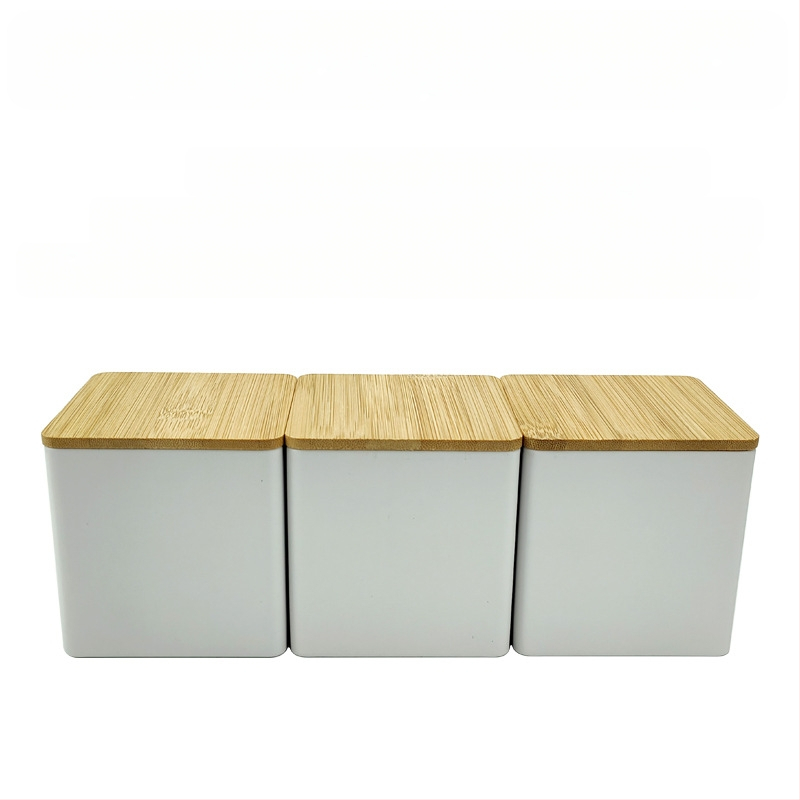 Bambusest kaanega raudkarbi ruudukujuline purk Lihtne sisestus Euroopa ja Ameerika stiilis kohvikommide teepurk Tinplate suletud pakendiga metallpurk