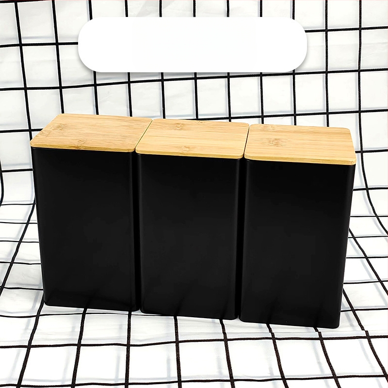 Bambusest kaanega raudkarbi ruudukujuline purk Lihtne sisestus Euroopa ja Ameerika stiilis kohvikommide teepurk Tinplate suletud pakendiga metallpurk