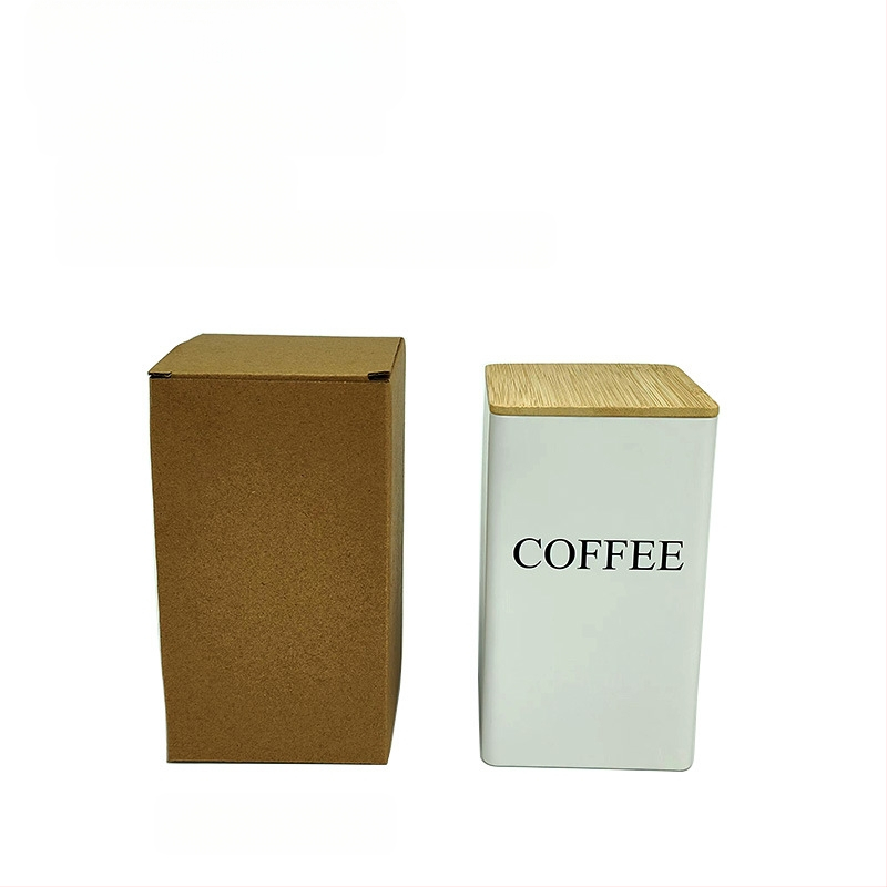 Bambusest kaanega raudkarbi ruudukujuline purk Lihtne sisestus Euroopa ja Ameerika stiilis kohvikommide teepurk Tinplate suletud pakendiga metallpurk