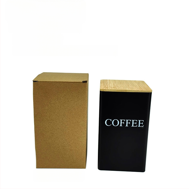 Bambusest kaanega raudkarbi ruudukujuline purk Lihtne sisestus Euroopa ja Ameerika stiilis kohvikommide teepurk Tinplate suletud pakendiga metallpurk