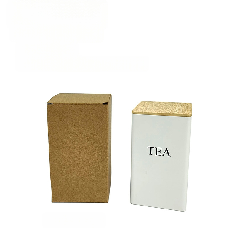 Bambusest kaanega raudkarbi ruudukujuline purk Lihtne sisestus Euroopa ja Ameerika stiilis kohvikommide teepurk Tinplate suletud pakendiga metallpurk