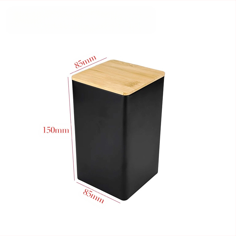 Bambusest kaanega raudkarbi ruudukujuline purk Lihtne sisestus Euroopa ja Ameerika stiilis kohvikommide teepurk Tinplate suletud pakendiga metallpurk