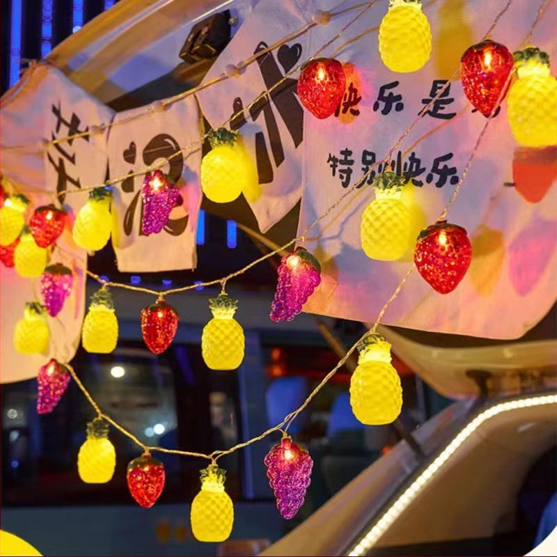 LED šviesos stygų vaisių kioskas kempingo stiliaus atmosferos šviesa naktinio turgaus bagažinė dekoratyvinė šviesa vaisių formos žibintas šventinė šviesa