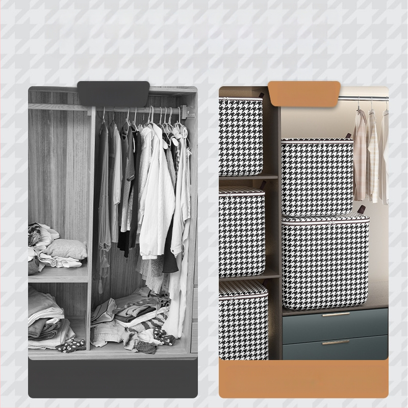Suure mahutavusega tekikott riiete hoiustamiseks, houndstooth-kujuline hoiukast, niiskuskindel viimistlus, kolimispakk, nullostuga