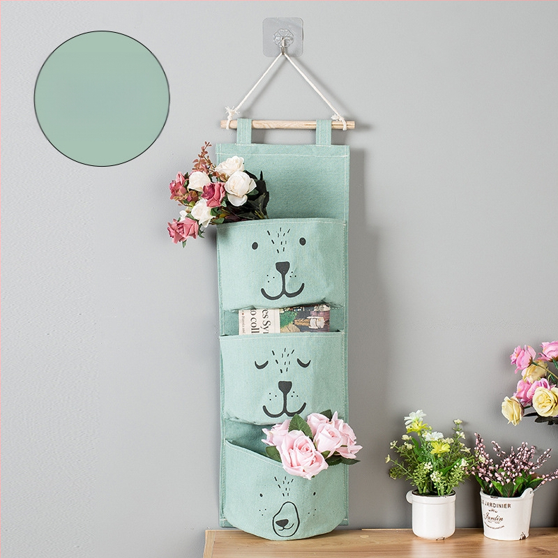 Kodune loominguline puuvillane linane veekindel kangas hoiukott seinale kolme taskuga rippkott garderoobi viimistlusuks mitmesuguste asjade hoiukott