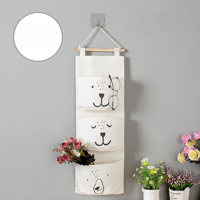 Kodune loominguline puuvillane linane veekindel kangas hoiukott seinale kolme taskuga rippkott garderoobi viimistlusuks mitmesuguste asjade hoiukott