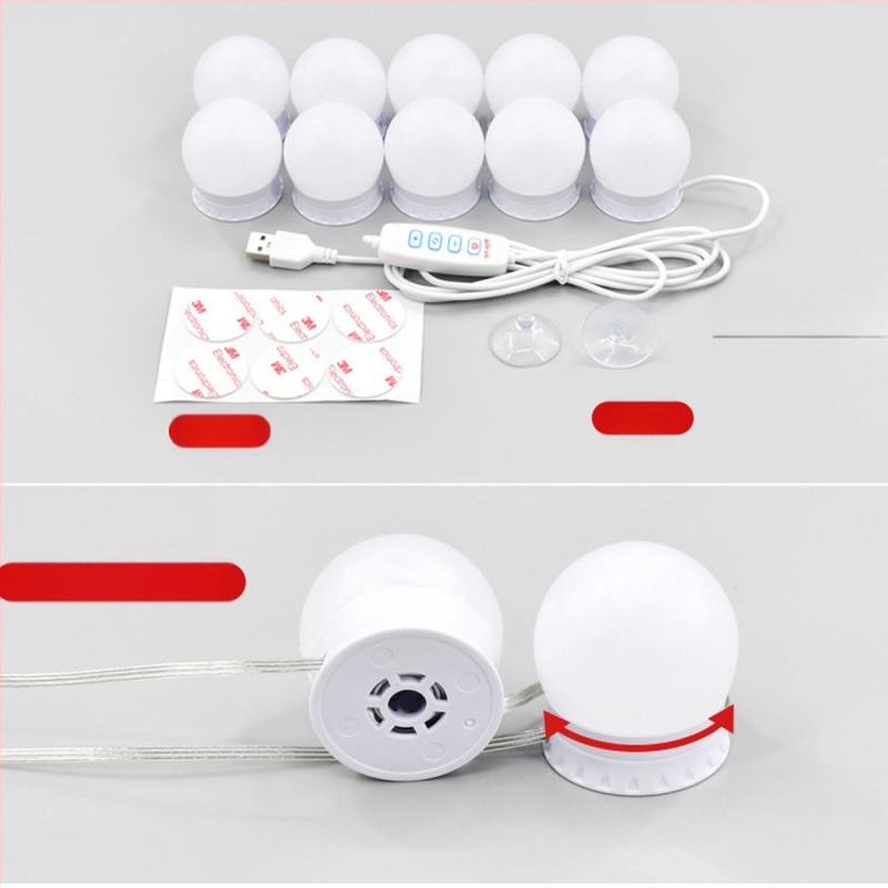 Hollywoodi peegli esitule LED-meigipirn USB kolmevärviline peegli esitule peegli pirni täitepirn