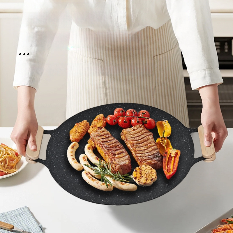 Küpsetusplaat välistingimustes kasutatav ümmargune Maifan kivi mittenakkuva telkimispapp-tüüpi küpsetusplaat kaubanduslikuks grillitud kalaks majapidamises Korea grill-grill