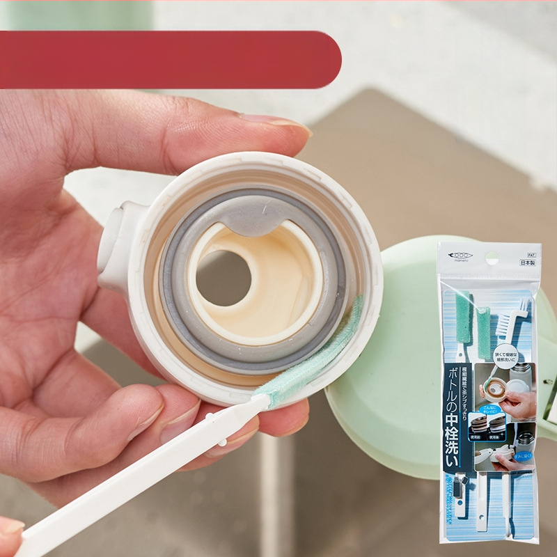 Japānā importēta termosa krūzes vāka tīrīšanas birste pusdienu kastes gumijas gredzena tīrīšanas birste pudeles nipeļa dekontaminācijas birste komplekts
