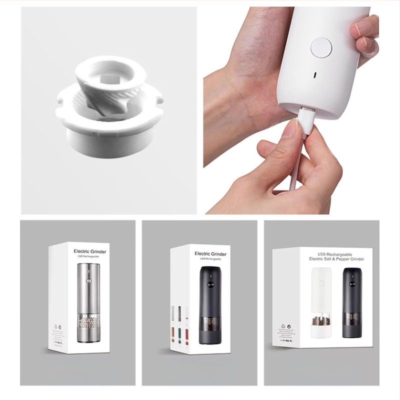 „Baizhe Spot Kitchen“ elektrinis juodųjų pipirų malūnėlis, įkraunamas pipirų ir jūros druskos malūnėlis, daugiafunkcis prieskonių malūnėlis