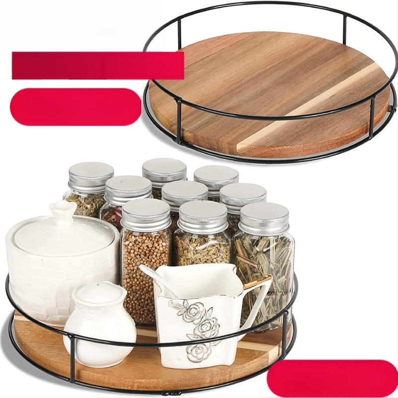 Akaatsiapuidust susan-hoiusriiul, terasest külgmised lisandid, sobib riiulile, lauakapp, pöörlev täispuidust kandik