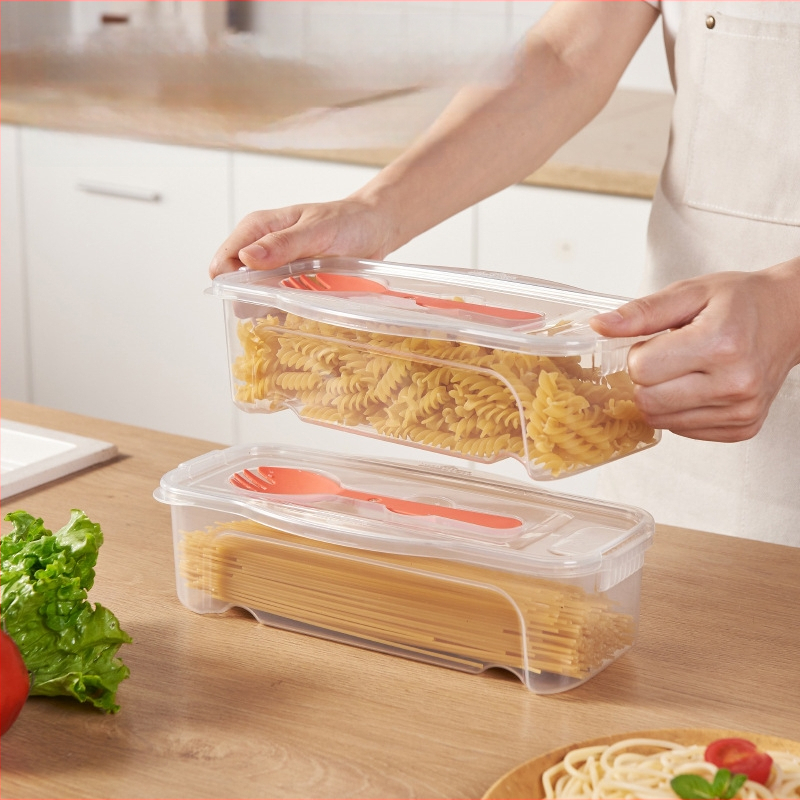 1300 ml maisto laikymo dėžutė su šakute ir šaukštu, šaldytuvo išleidimo makaronų dėžutė su dangčiu, mikrobangų krosnelėje šildoma makaronų maišymo dėžutė