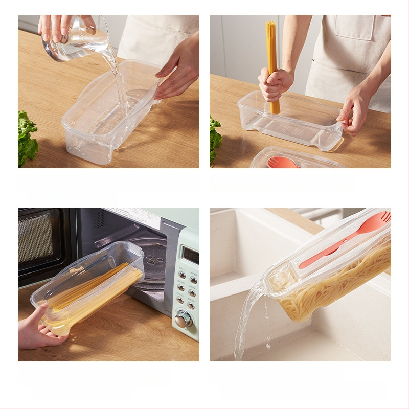 1300 ml maisto laikymo dėžutė su šakute ir šaukštu, šaldytuvo išleidimo makaronų dėžutė su dangčiu, mikrobangų krosnelėje šildoma makaronų maišymo dėžutė