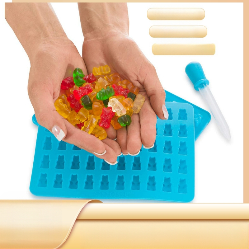 Szilikon forma kreatív 50 lyukú mackó forma szilikon csokoládé forma gumicukor süti szilikon forma