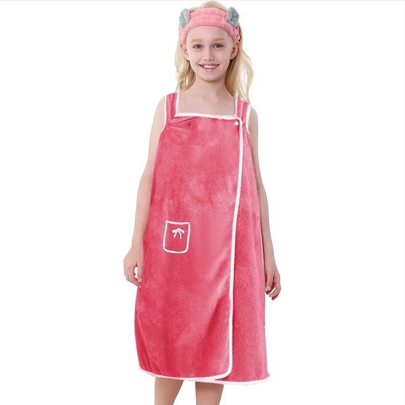 Vaikiškas nešiojamas triušio ausų formos vonios sijonas mergaitėms, sustorintas, vandenį sugeriantis, greitai džiūstantis koralų spalvos aksominis rankšluostis su paslėpta sagtimi, greitai sugeria vandenį