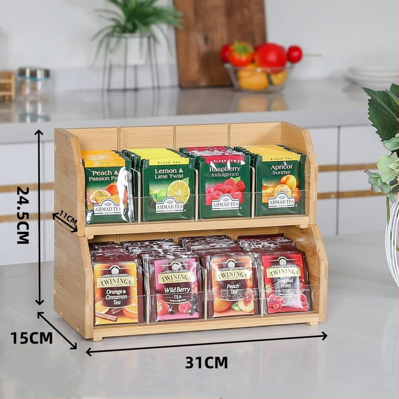 Cutie de depozitare pentru pliculețe de ceai din bambus, cu trei straturi, pentru pliculețe de cafea, raft pentru depozitarea cafelei, stație de cafea, cameră de ceai, capsule de cafea, cutie de depozitare