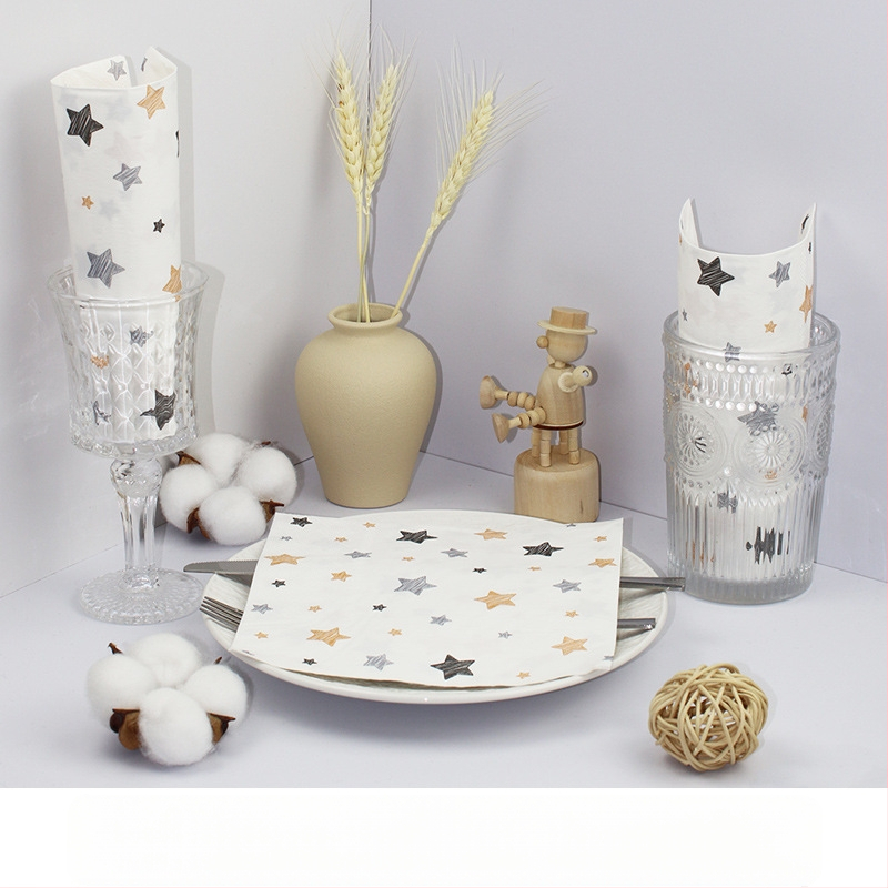 Салфетка със звезда, цветна печатна квадратна салфетка, хартия за парти, парти, висок клас ресторант, специална салфетка за еднократна употреба, може да се персонализира