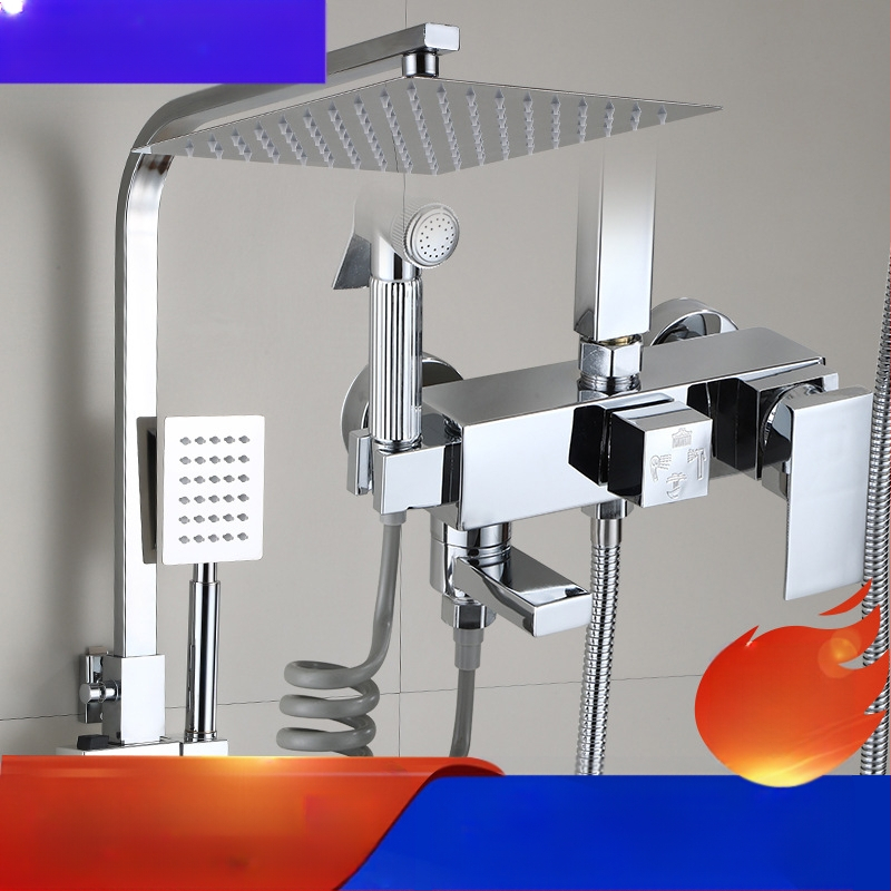 Juodas termostatinis dušo komplektas, visas varinis, karšto ir šalto vandens maišymo vožtuvas, vonios kambario stiprintuvo dušas, vonios kambario tarpvalstybinė didmeninė prekyba