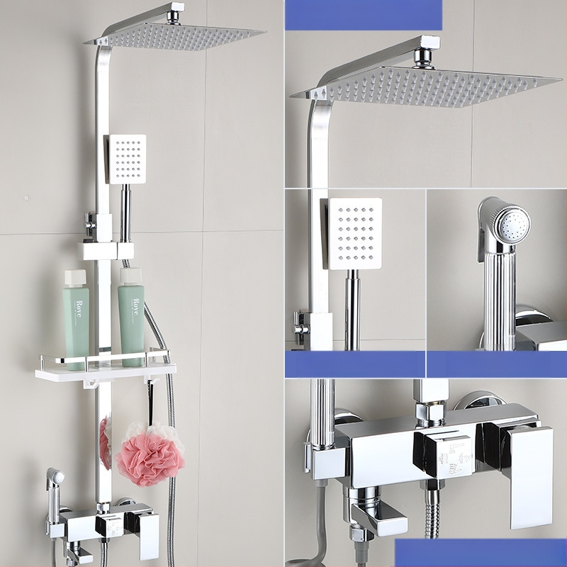 Juodas termostatinis dušo komplektas, visas varinis, karšto ir šalto vandens maišymo vožtuvas, vonios kambario stiprintuvo dušas, vonios kambario tarpvalstybinė didmeninė prekyba