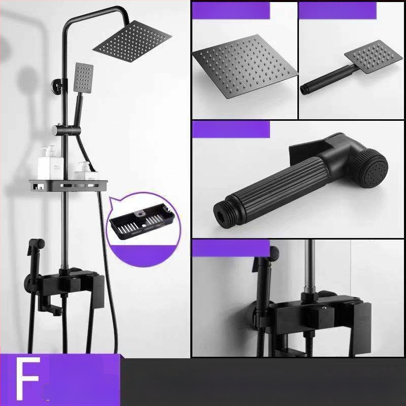 Juodas termostatinis dušo komplektas, visas varinis, karšto ir šalto vandens maišymo vožtuvas, vonios kambario stiprintuvo dušas, vonios kambario tarpvalstybinė didmeninė prekyba