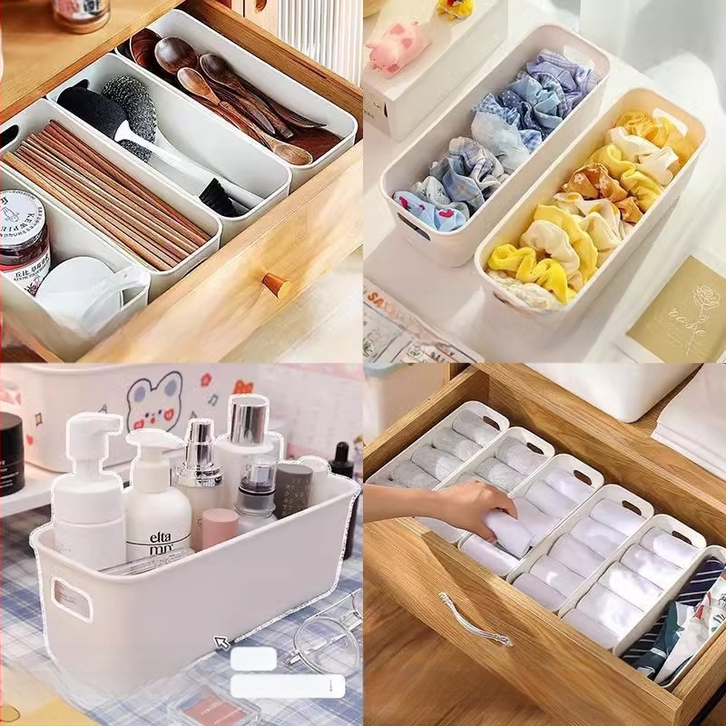 Háztartási egyszerű tejfehér tárolódoboz Többfunkciós fiókos tárolódoboz Asztali rendszerező vegyes tárgyak téglalap alakú tárolódoboz