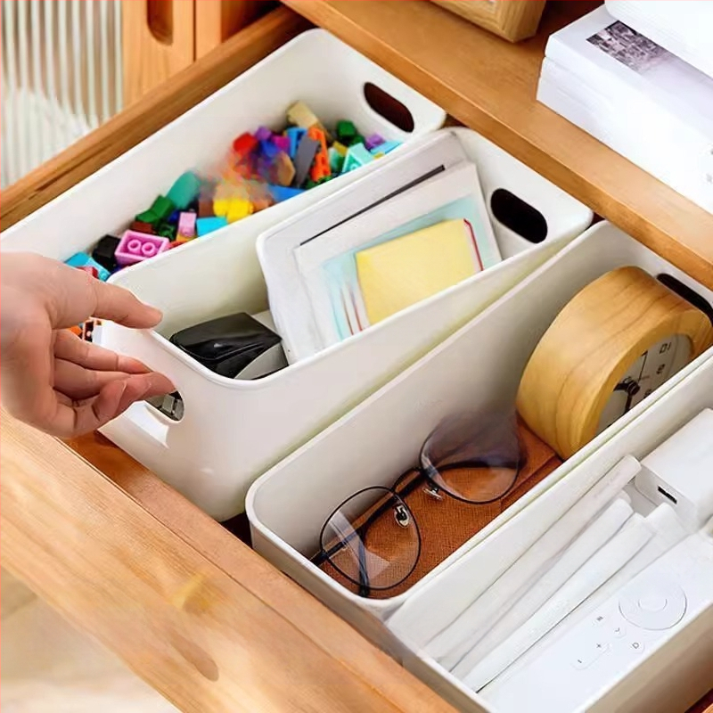 Háztartási egyszerű tejfehér tárolódoboz Többfunkciós fiókos tárolódoboz Asztali rendszerező vegyes tárgyak téglalap alakú tárolódoboz