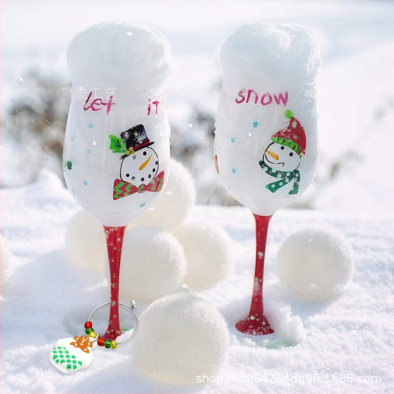 Gamintojo paruoštas kalėdinis vyno taurės žiedas su PVC minkštais klijais, vyno taurės žiedų rinkinys, kalėdinis vyno taurės identifikatorius, vakarėlio dekoravimas