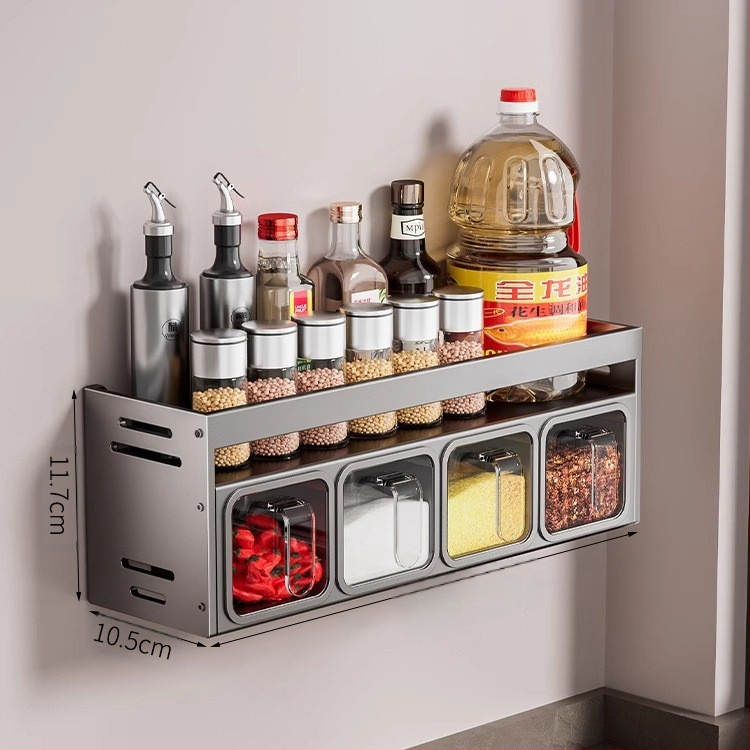 Cutie de condimente pentru bucătărie, raft de depozitare, neperforat, montat pe perete, multifuncțional, borcan de condimente, sticlă, combinație de condimente, raft de depozitare