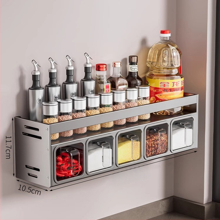 Cutie de condimente pentru bucătărie, raft de depozitare, neperforat, montat pe perete, multifuncțional, borcan de condimente, sticlă, combinație de condimente, raft de depozitare