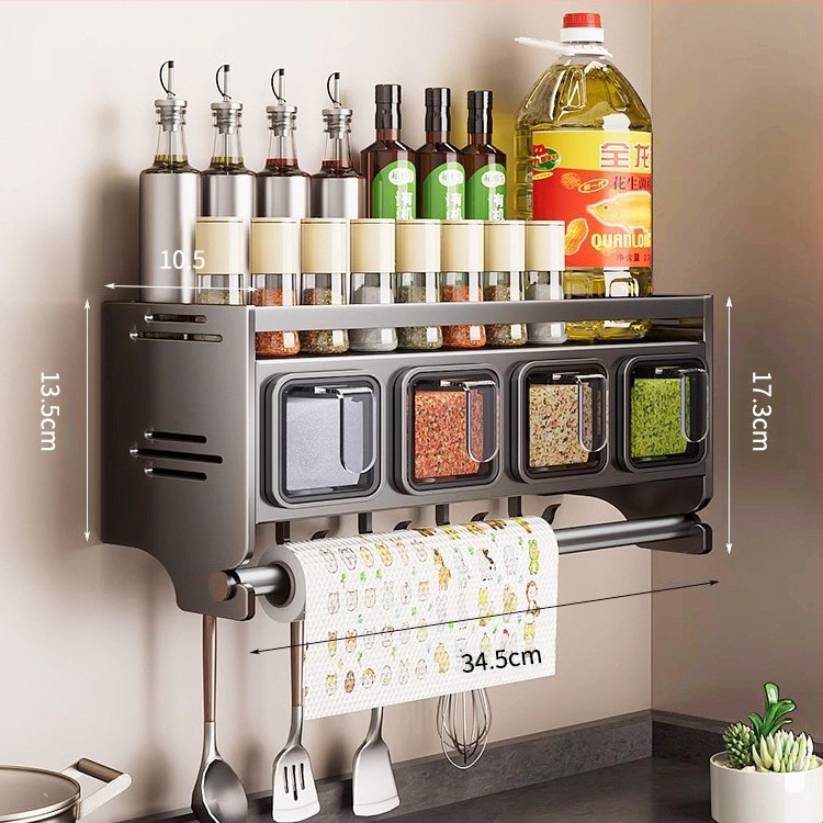 Cutie de condimente pentru bucătărie, raft de depozitare, neperforat, montat pe perete, multifuncțional, borcan de condimente, sticlă, combinație de condimente, raft de depozitare
