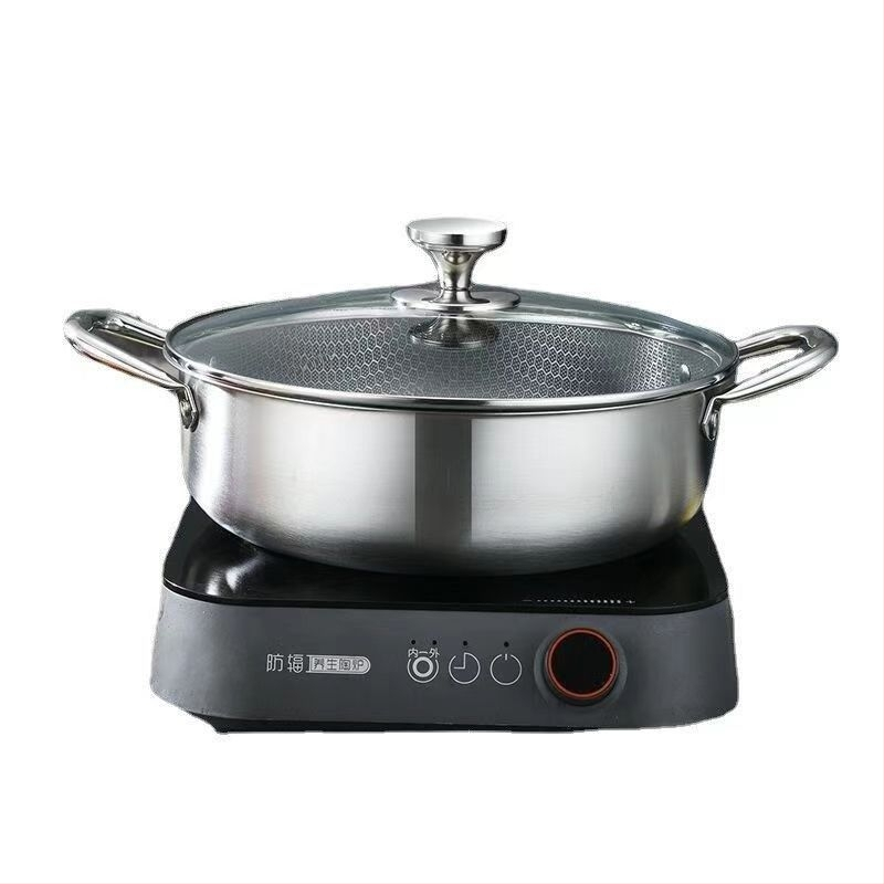 Méhsejt bevonat nélküli tapadásmentes edény rozsdamentes acél levesesfőző nagy kapacitású kétrétegű gőzölő háztartási indukciós főzőlap univerzális forró edény
