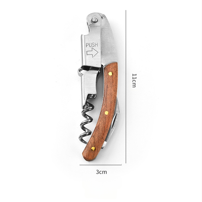 Daugiafunkcis vyno atidarytuvas iš nerūdijančio plieno, jūrų arkliuko formos, raudonojo vyno ir alkoholinių gėrimų butelių atidarytuvas, raudonmedžio rankena, vyno butelių atidarytuvas