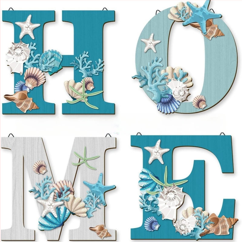 Nauja medinė namų dekoracija HOME, meno sienų dekoras, paplūdimio tematikos namų dekoro logotipas