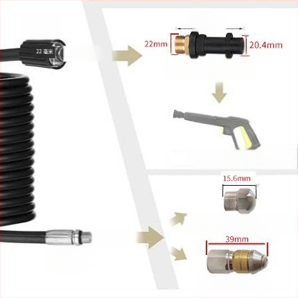 Tarpvalstybiniu mastu parduodama „Kach K“ serijos aukšto slėgio automobilių plovimo mašina, skirta kanalizacijos vamzdžių valymui su besisukančiu antgaliu.