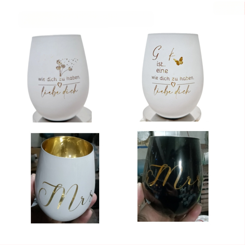 Nesaķeroša olas formas sarkanvīna glāze aromterapijas olas formas sveces krūzīte 16oz galvanizēta caurspīdīga stikla olas krūzīte ar aerosola krāsojumu