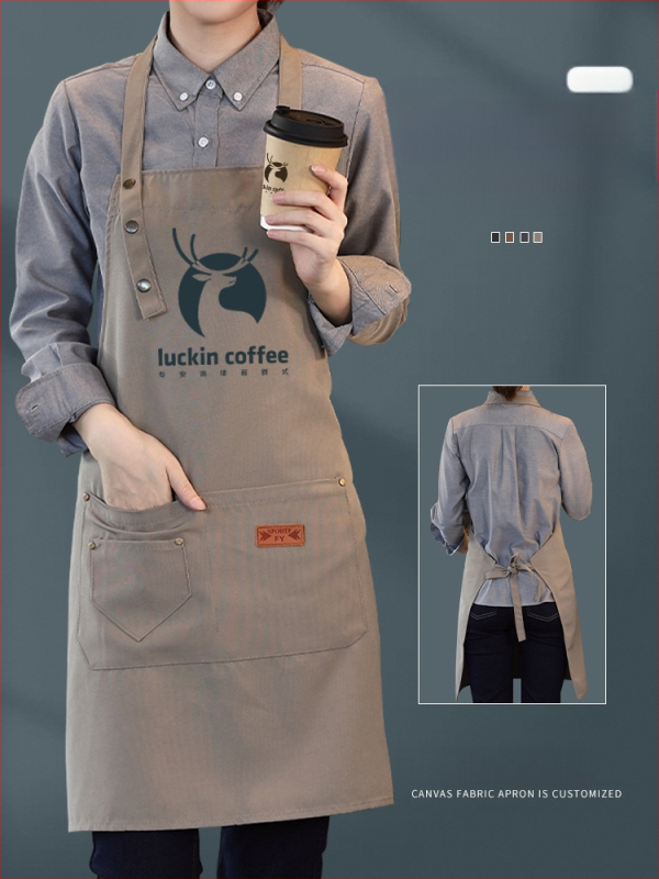 Vandeniui atspari drobės prijuostė, logotipo spausdinimas, skirtas maitinimui, skirtas baristai, pieno arbatos parduotuvei, manikiūro ir virtuvės kombinezonams moterims.