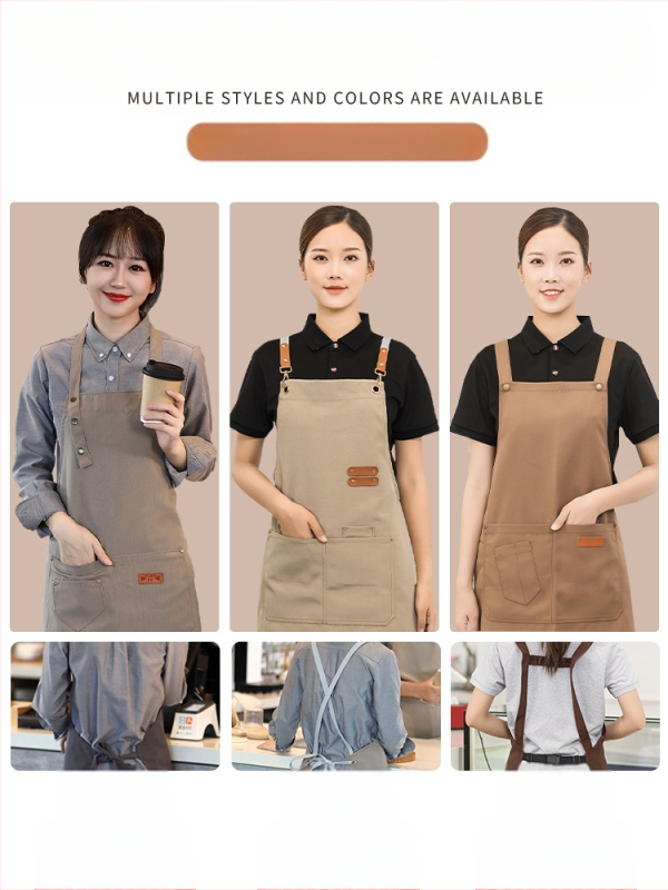 Vandeniui atspari drobės prijuostė, logotipo spausdinimas, skirtas maitinimui, skirtas baristai, pieno arbatos parduotuvei, manikiūro ir virtuvės kombinezonams moterims.